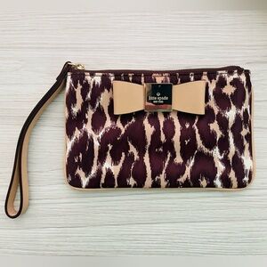Kate Spade leopard nylon wristlet with leather bow